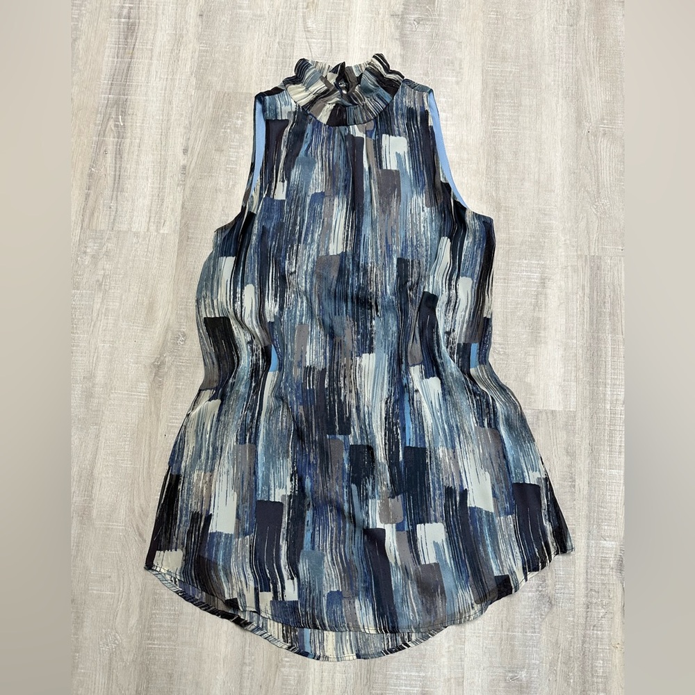 Mock neck blue dress